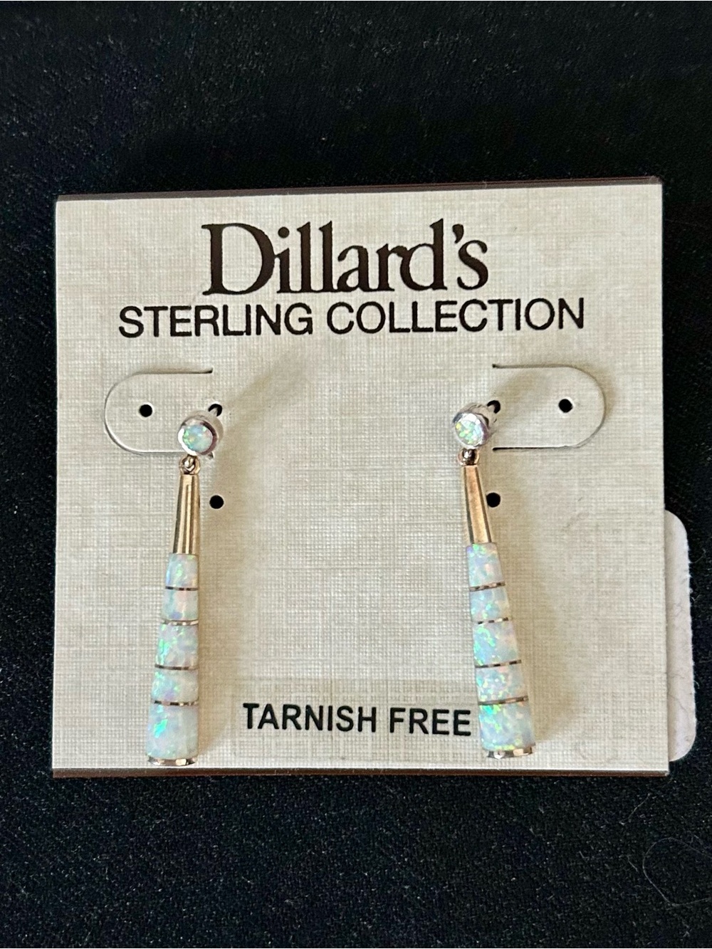 EUC White FIRE OPAL  Drop Earrings 925 STERLING SILVER, Baseball Bat Style, Post